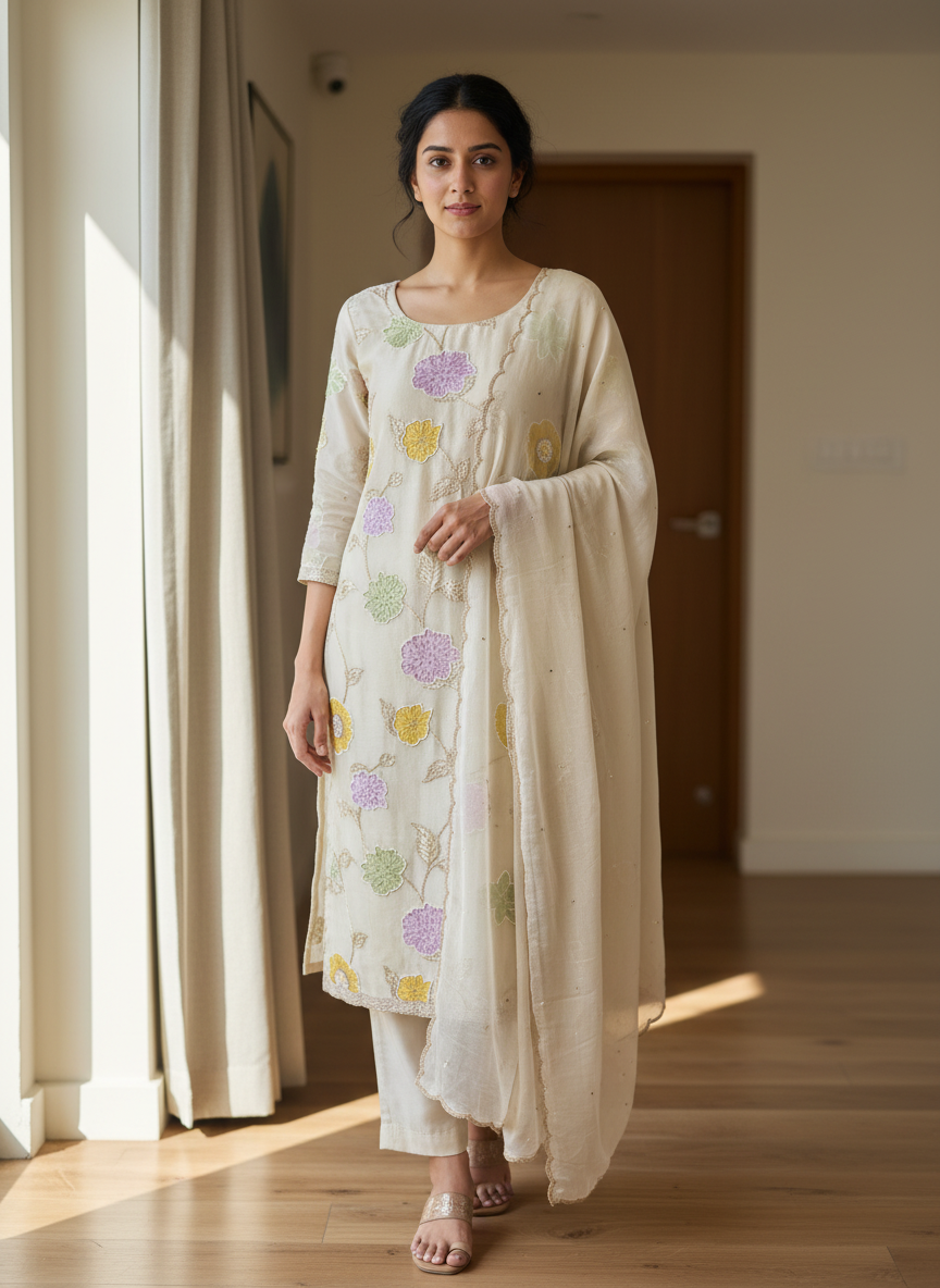 Ivory Pastel Floral Suit Set