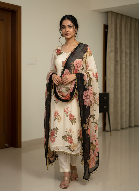 Ivory Floral Suit Set