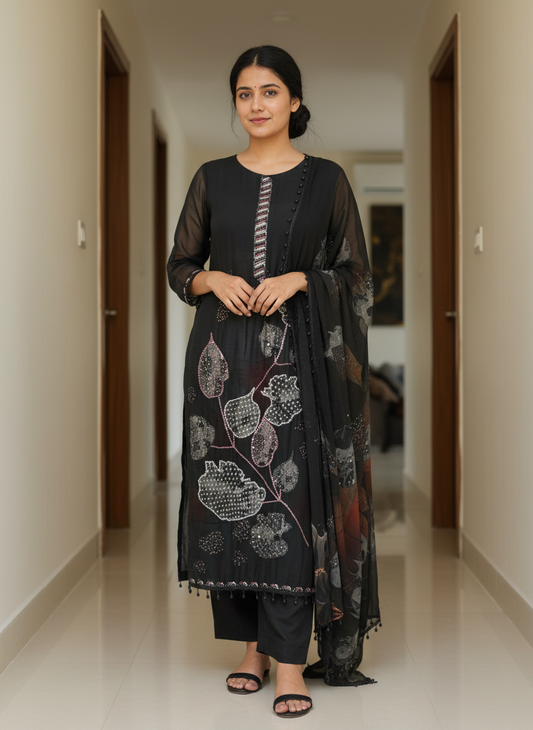 Noir Botanical Statement Suit Set