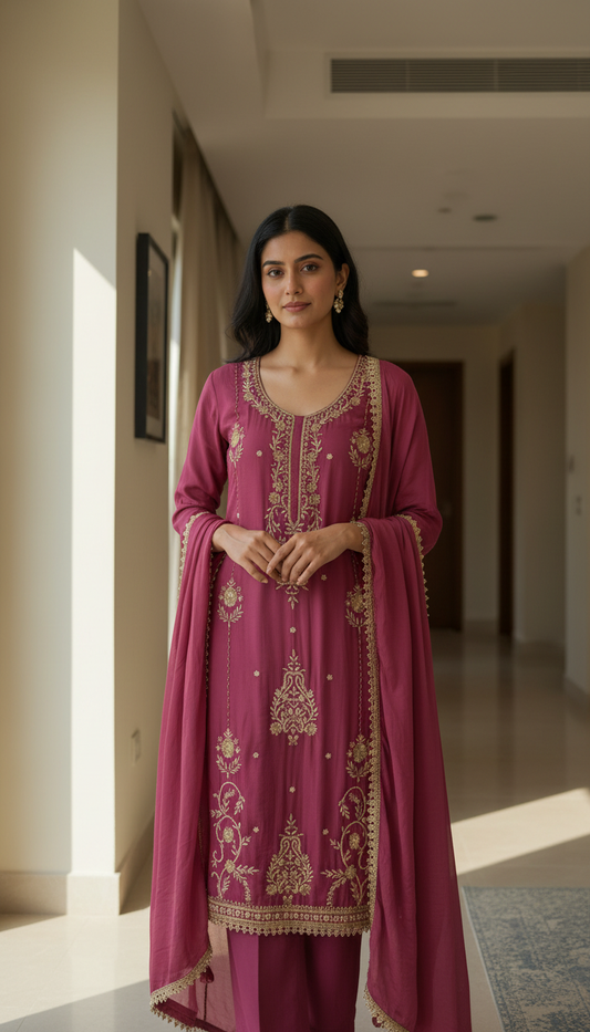 Rani Gulab Zari Embroidered Suit Set