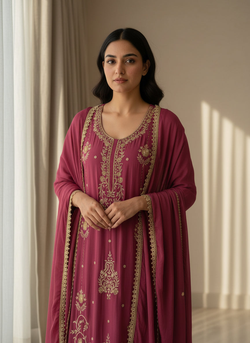 Rani Gulab Zari Embroidered Suit Set