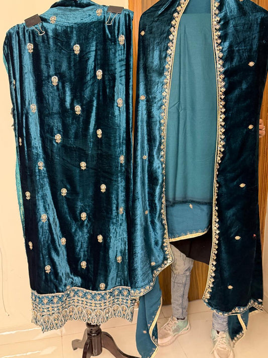 Sapphire Dream Velvet 3-Piece Suit Set (Teal)