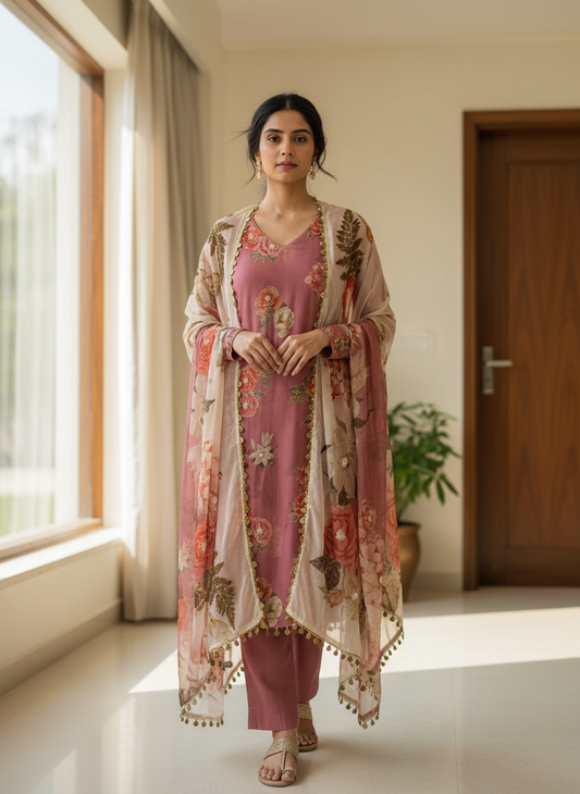 Dusty Rose Floral Suit Set