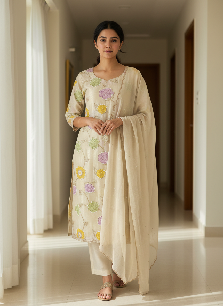 Ivory Pastel Floral Suit Set