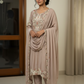 Mocha Embroidered Suit Set (with Matching Dupatta)