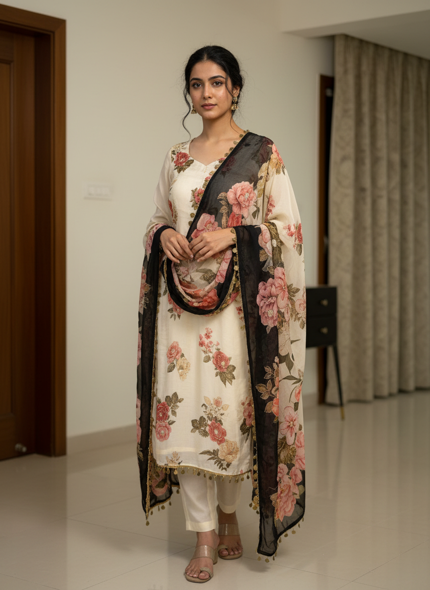 Ivory Floral Suit Set