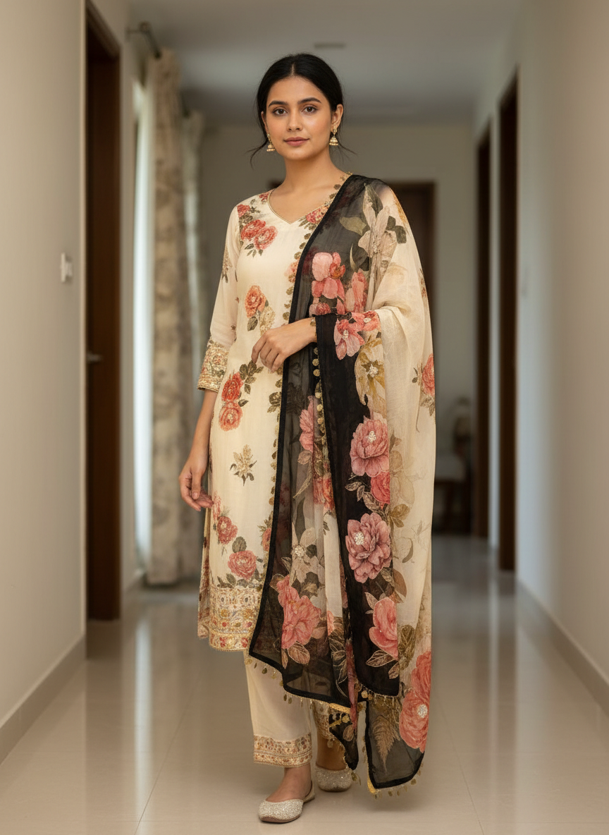 Ivory Floral Suit Set