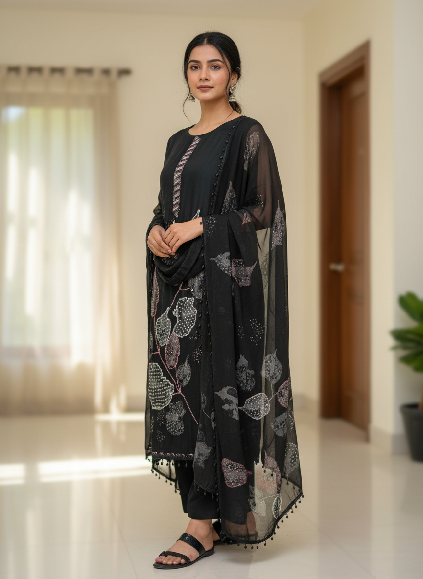 Noir Botanical Statement Suit Set