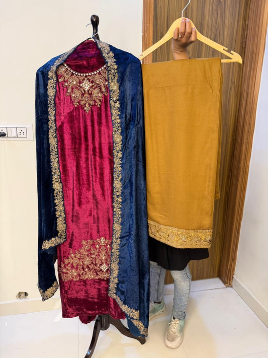 Ruby Royale Velvet Suit Set (Wine & Navy)