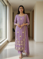 Lilac Gold Motif Suit Set