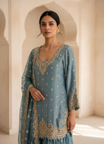 Teal Zari Embroidered Sharara Suit Set