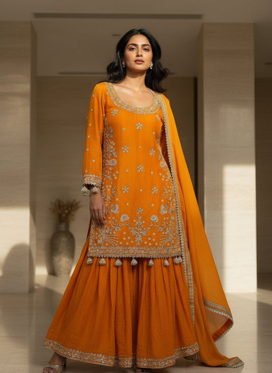 Saffron Noor Embroidered Sharara Suit Set