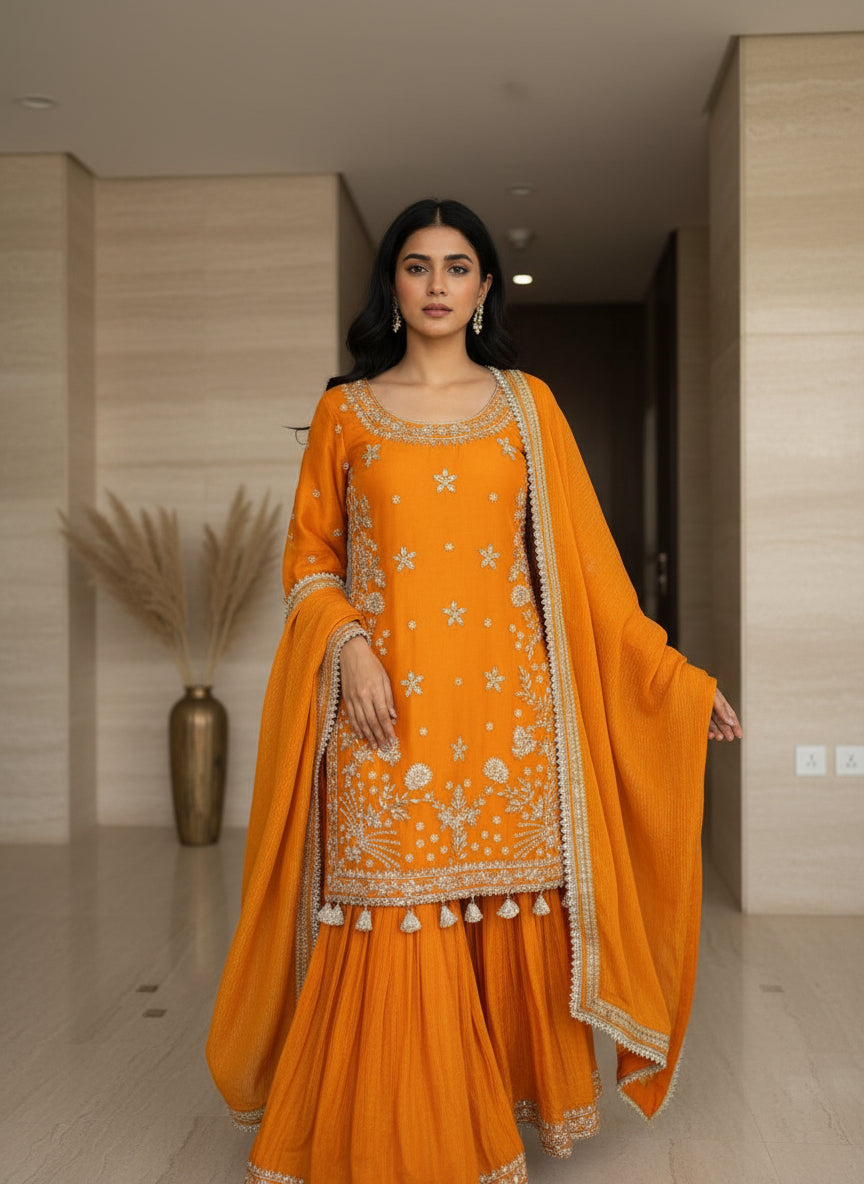 Saffron Noor Embroidered Sharara Suit Set