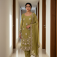 Olive Embroidered Long Kurta Set