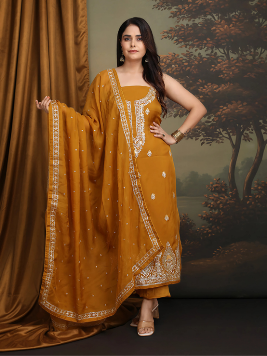  Mustard embroidered suit set 