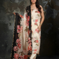 Ivory floral suit with a contrasting black dupatta 