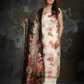 Ivory floral suit with a contrasting black dupatta