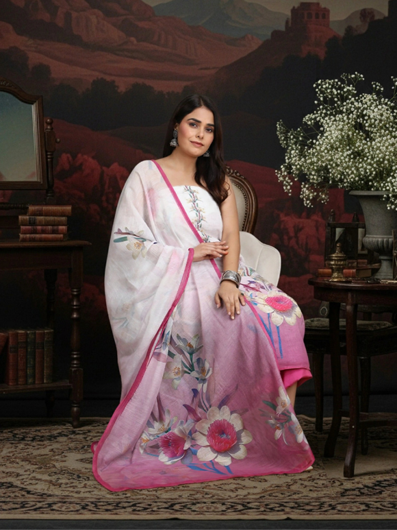 Blend of soft ombre shades, delicate embroidery, and vibrant floral prints