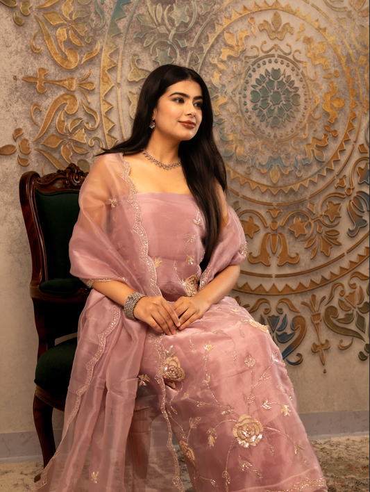 Shimmer organza paired with a light muslin bottom 