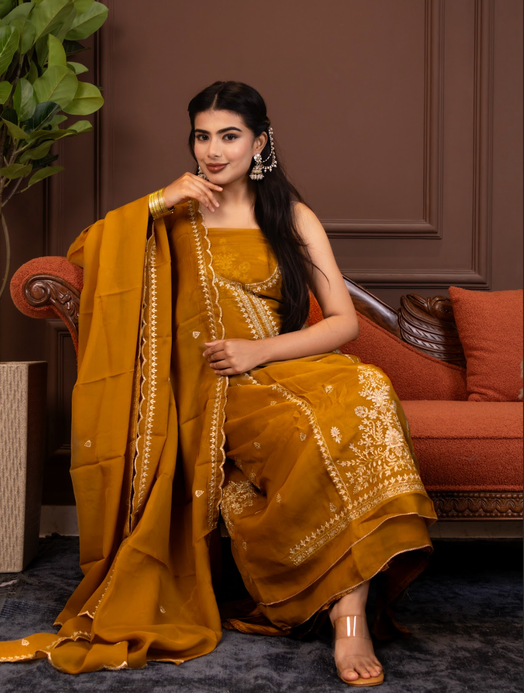 Viscose-organza on the kurta and dupatta paired with an opada-silk bottom